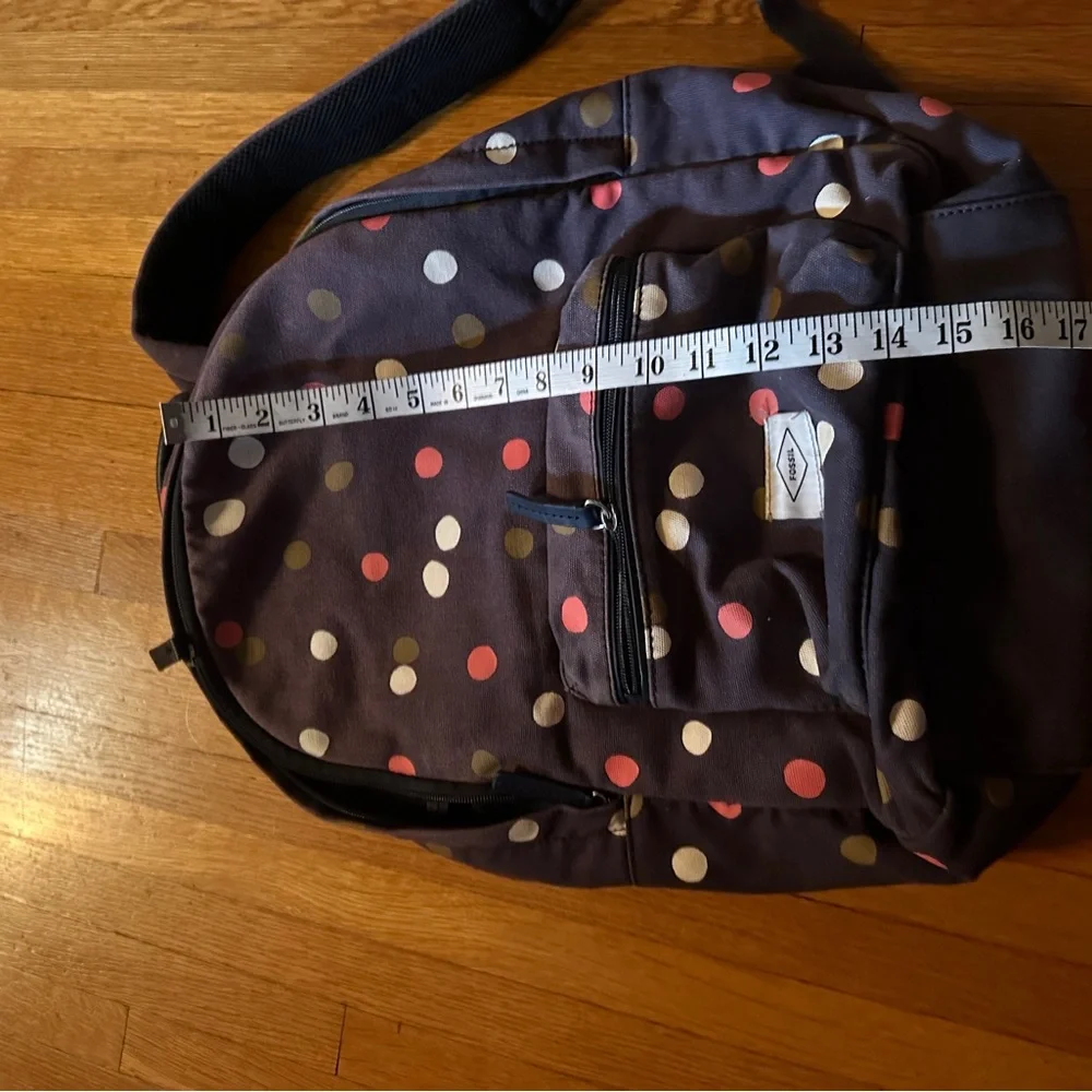 Fossil ELLA Canvas Laptop Backpack Navy Blue Polka Dots Book Bag